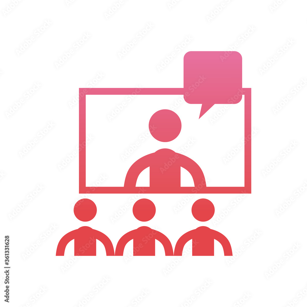 Poster avatars seeing screen in video chat gradient style icon vector design