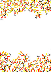 Abstract autumn fern garden frame watercolor hand painting background.