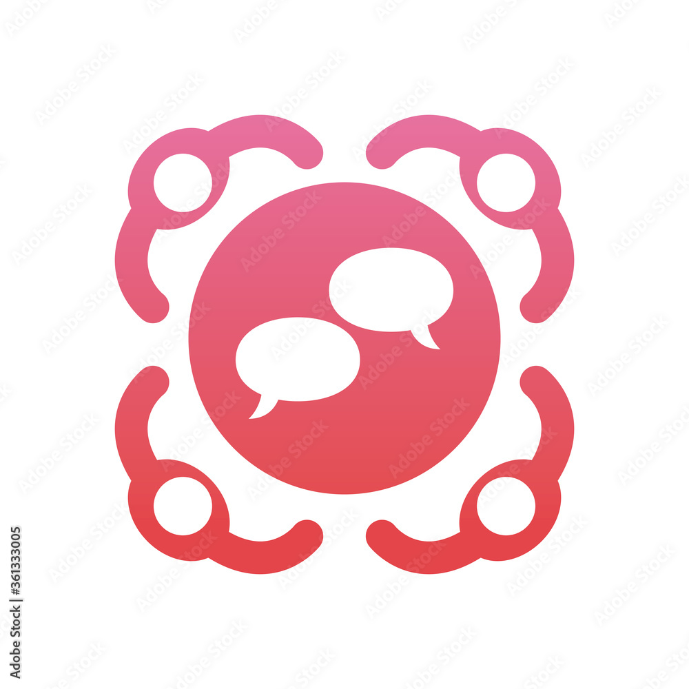 Poster communication bubbles between avatars gradient style icon vector design