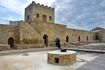 Ancient Ateshgah fire temple in Azerbaijan  in cloudy day
