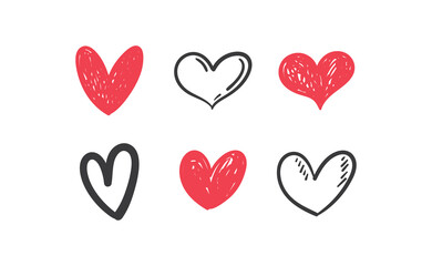 Heart doodles set. Collection of hand drawn hearts for valentine's day design or wedding card invitation.