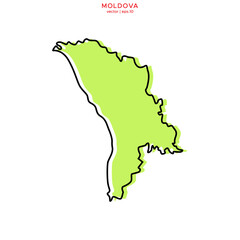 Green Map of Moldova with Outline Vector Design Template. Editable Stroke