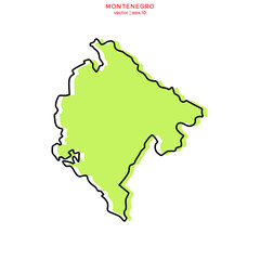 Green Map of Montenegro with Outline Vector Design Template. Editable Stroke