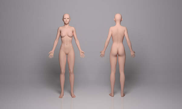 3D Render :a  standing female body illustration with silicone texture display