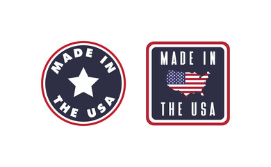Made in the USA badge collection. American proud badge. United States of America flag color symbol.