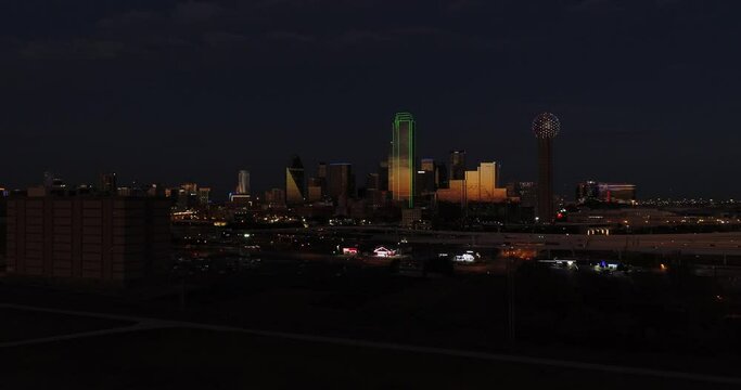 Dallas Skyline Drone at dusk