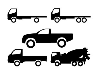 Cars collection icons set on white background, Vector Car Type and Model Objects icons Set silhouette for web