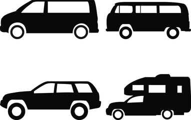 Cars collection icons set on white background, Vector Car Type and Model Objects icons Set silhouette for web