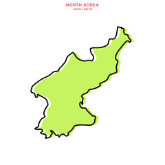 Fototapeta premium Green Map of North Korea with Outline Vector Design Template. Editable Stroke