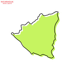 Green Map of Nicaragua with Outline Vector Design Template. Editable Stroke