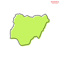 Green Map of Nigeria with Outline Vector Design Template. Editable Stroke