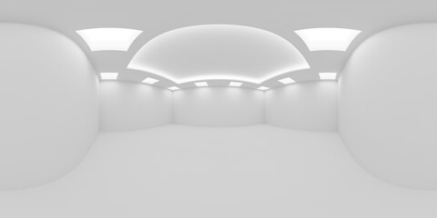 White empty room with square embedded ceiling lamps HDRI map - obrazy, fototapety, plakaty