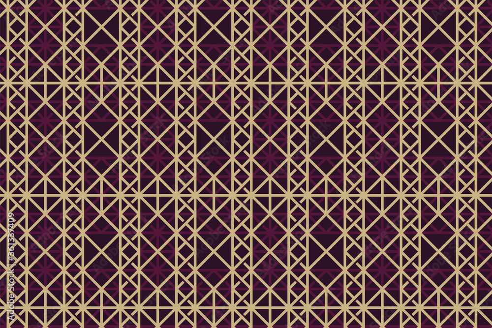 Poster abstract geometric purple stripe line seamless pattern with gold line and purple contour. texture ba