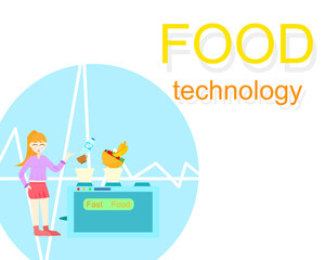 Vector lifestyle future woman and technology health food. Illustration healthy food isolated 