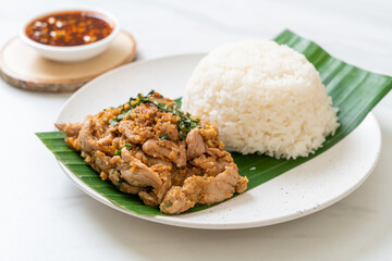 rice with grilled spicy pork and herb