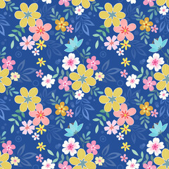 Obraz premium Colorful hand draw flowers seamless pattern for fabric textile wallpaper.