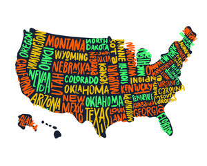 USA MAP WITH NAME OF COUNTRIES,UNITED STATES OF AMERICA MAP, US MAP flat illustration vector