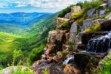 Pancava Waterfall in Krkonose, Giant Mountains, Karkonosze (Krkonose in Czech) Mountains, Czech Republic - obrazy, fototapety, plakaty