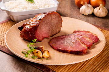 hump steak stuffed with garlic on a plate