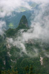 China's misty winding mountain road, the beautiful Zhangjiajie natural scenery.
