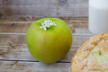 apple pie on a wooden board