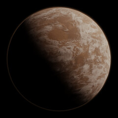 Science fiction illustration of a red exoplanet isolated on a black background, 3d digitally rendered illustration