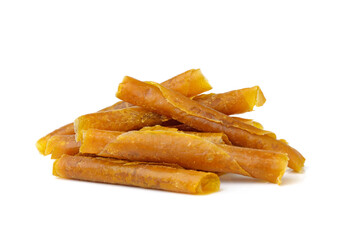 Dried mango sheet or dried mango paste on white background