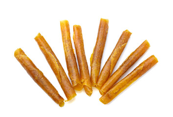 Dried mango sheet or dried mango paste on white background