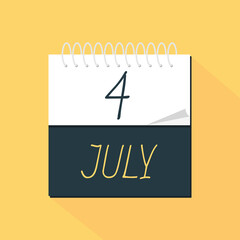 Calendar icon - 4 July. Planning. Time management.