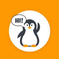 emoji, vector sticker with greeting pinguin