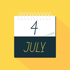 Vector illustration. Calendar icon - 4 July. Planning. Time management.