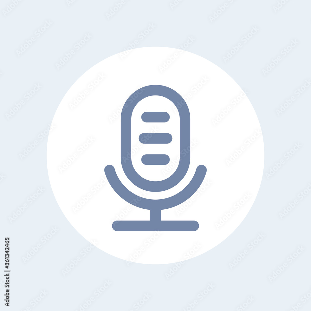 Poster microphone, speech recognition line icon isolated on white