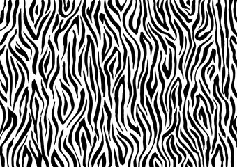 Zebra print, animal skin, tiger stripes, abstract pattern, line background. Amazing hand drawn vector illustration. Poster, banner. Black and white artwork, monochrome