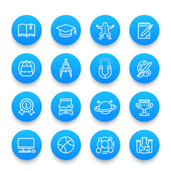 school and college linear icons set, computer class, astronomy, physics, biology, geometry, chemistry, arts