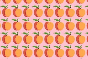 Nectarine pattern on a pink background. Bright fruit background