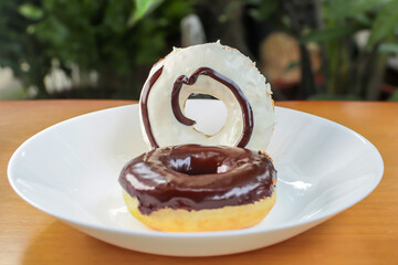 Ring donut on white plate