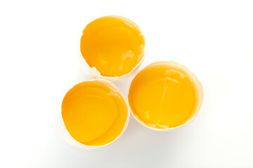 Chicken eggs. Product for making omelet. The yolks in the shell.