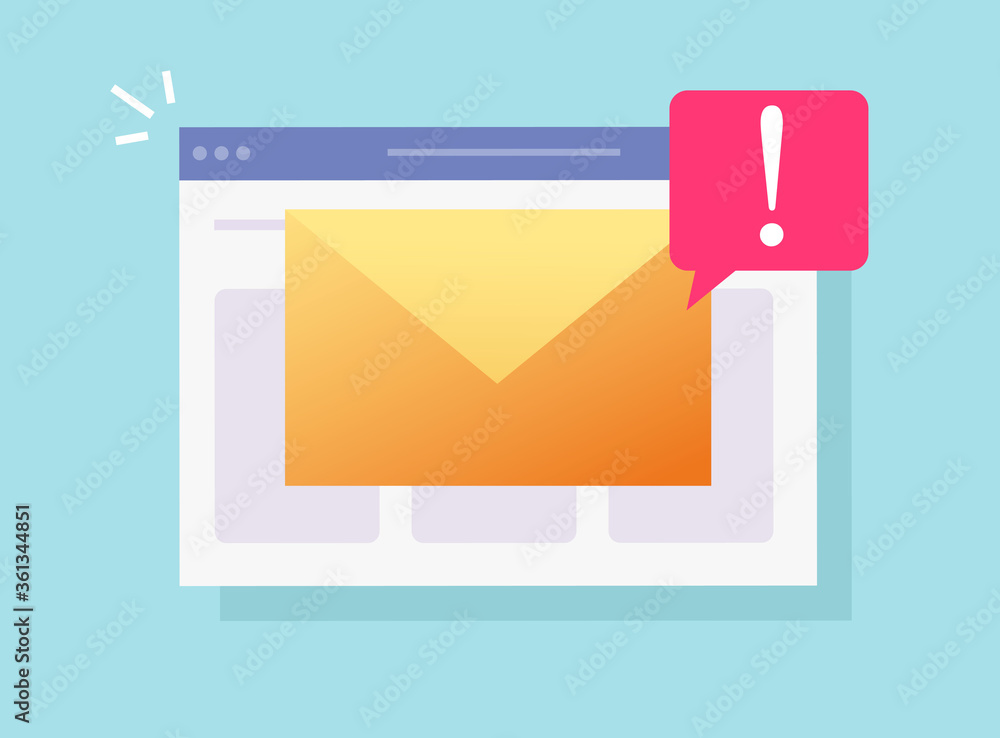 Poster email malware spam online notification on website page or web internet hacking risk alert vector fla