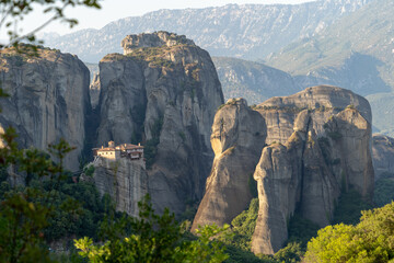 Fototapeta na wymiar Monastery between the crags in Meteora, Greece