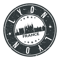 Obraz na płótnie Canvas Lyon France Europe Stamp Logo Icon Symbol Design Skyline City.