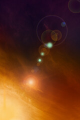 Dramatic scenes of the sky with sun and lens flares