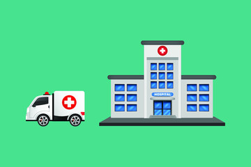 hospital and ambulance.vector illustration.flat design.