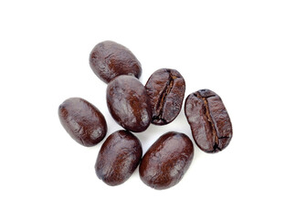 Roasted coffee beans isolated on white background