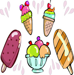 Ice cream set, illustration by Victor
