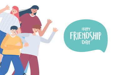 happy friendship day, diverse friend group of people special event celebration