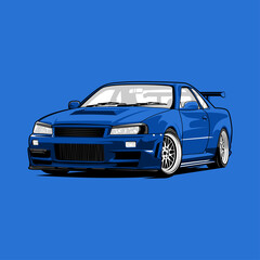 Nissan GTR R35 Blue sports car illustration vector line art