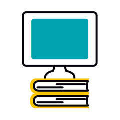 computer monitor on books stack icon, half line half color style