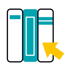 education online concept, books with arrow cursor icon, half line half color style