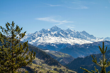 panorama of Georgia mountains and snow hat glaicer