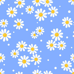 Fototapeta na wymiar Seamless pattern with daisies on blue background vector.